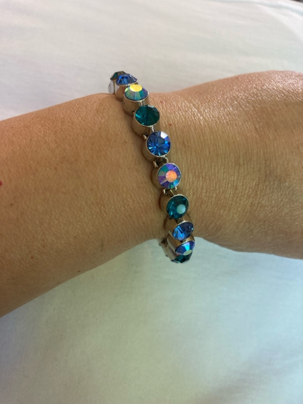 Blue Jeweled Magnetic Clasp Bangle Bracelet